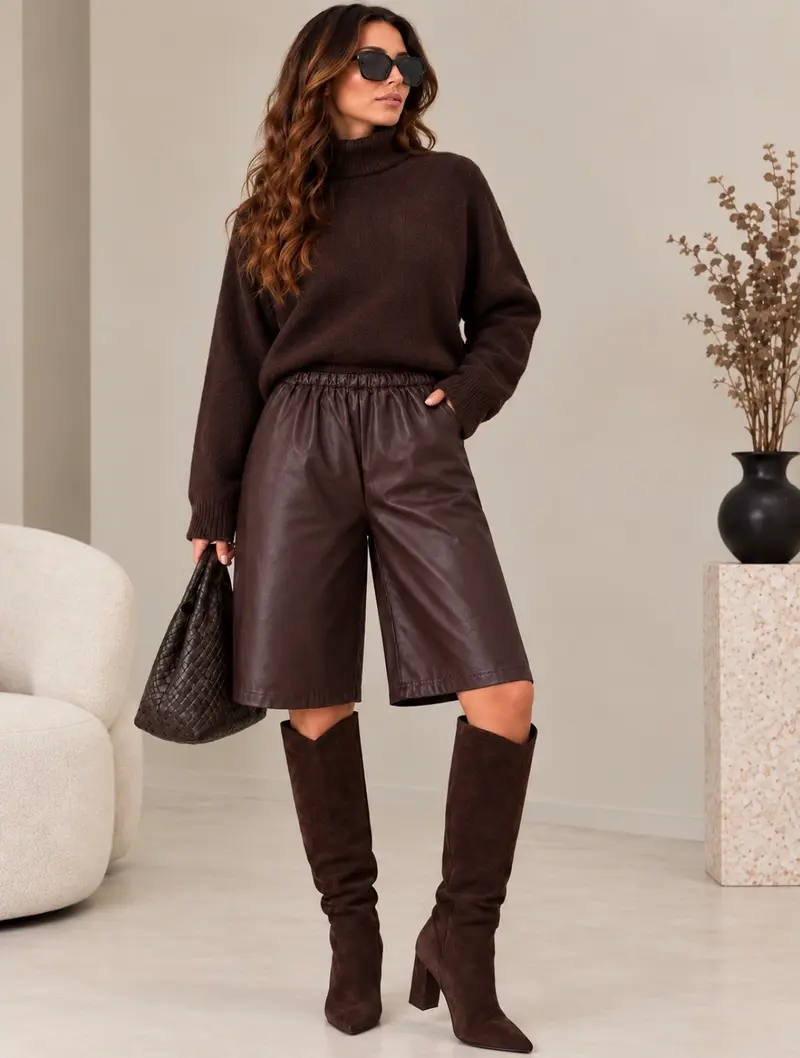 Luxe PU bermuda bruin