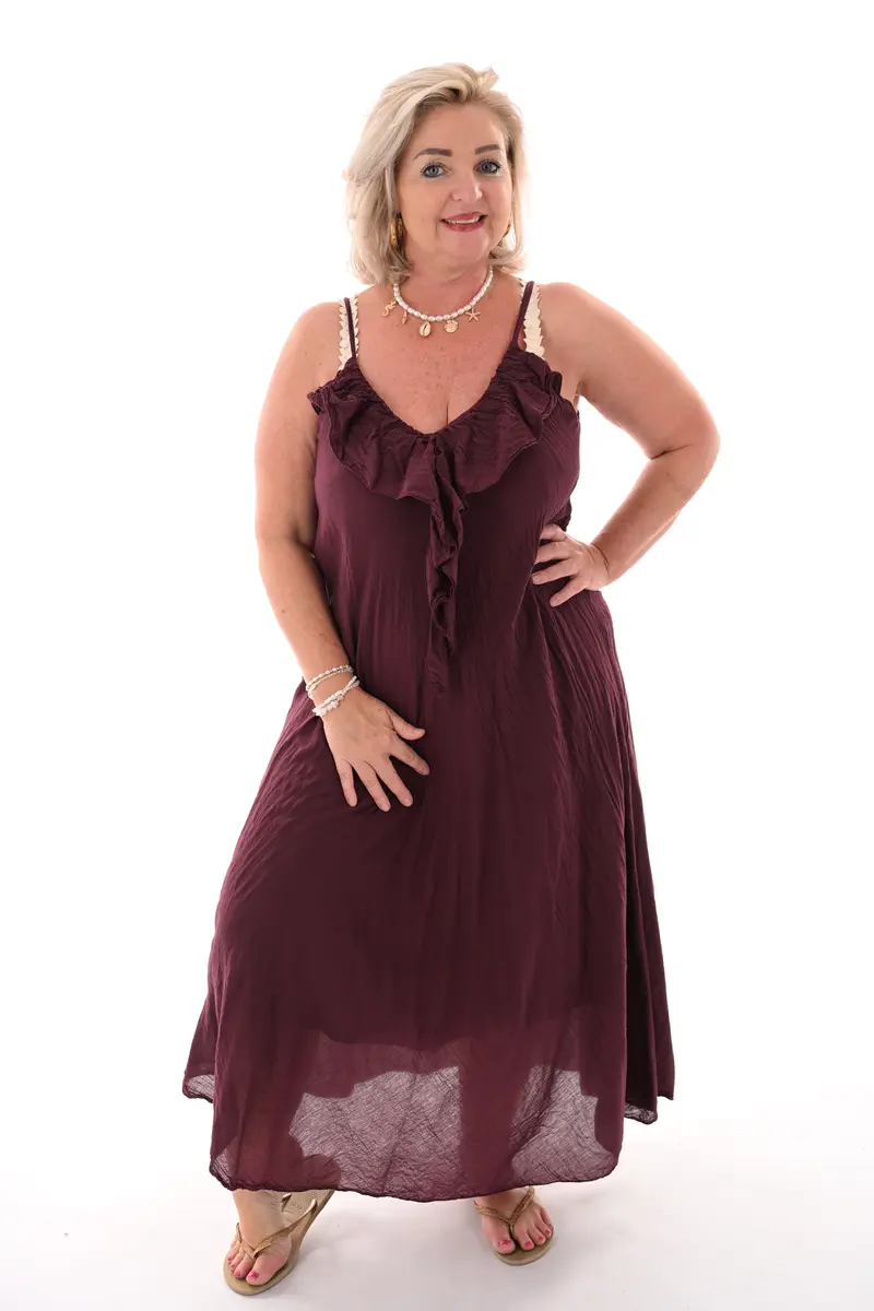 Maxi jurk roezels aubergine