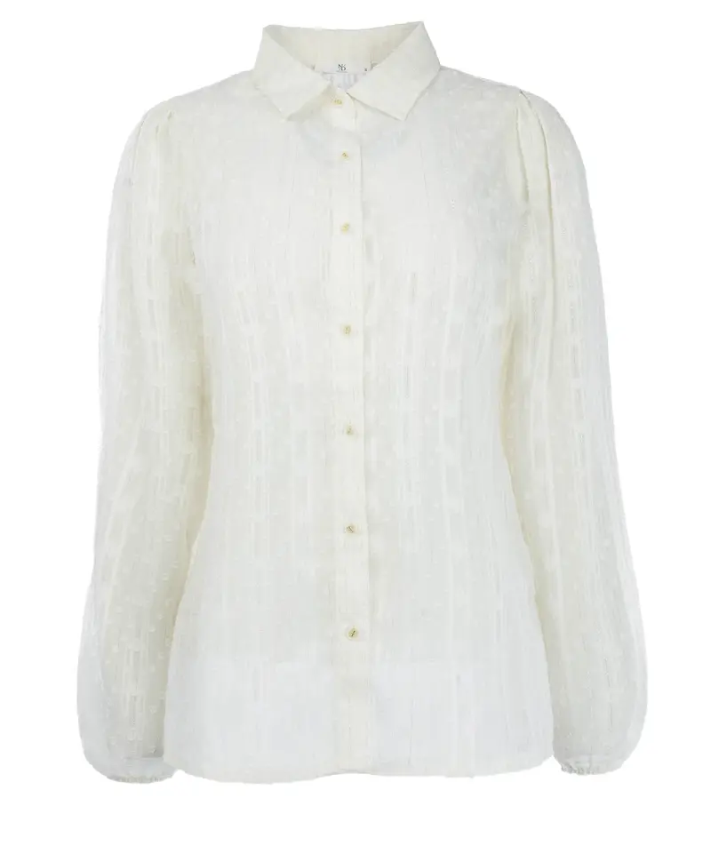Mayliera LS-RMJ Stripe Dot Lurex Chiffon | Ecru