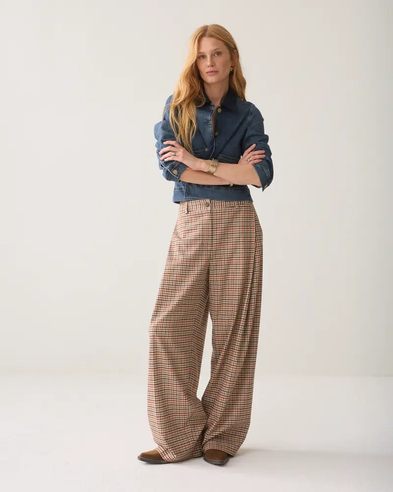 Megawijde broek met ruitprint