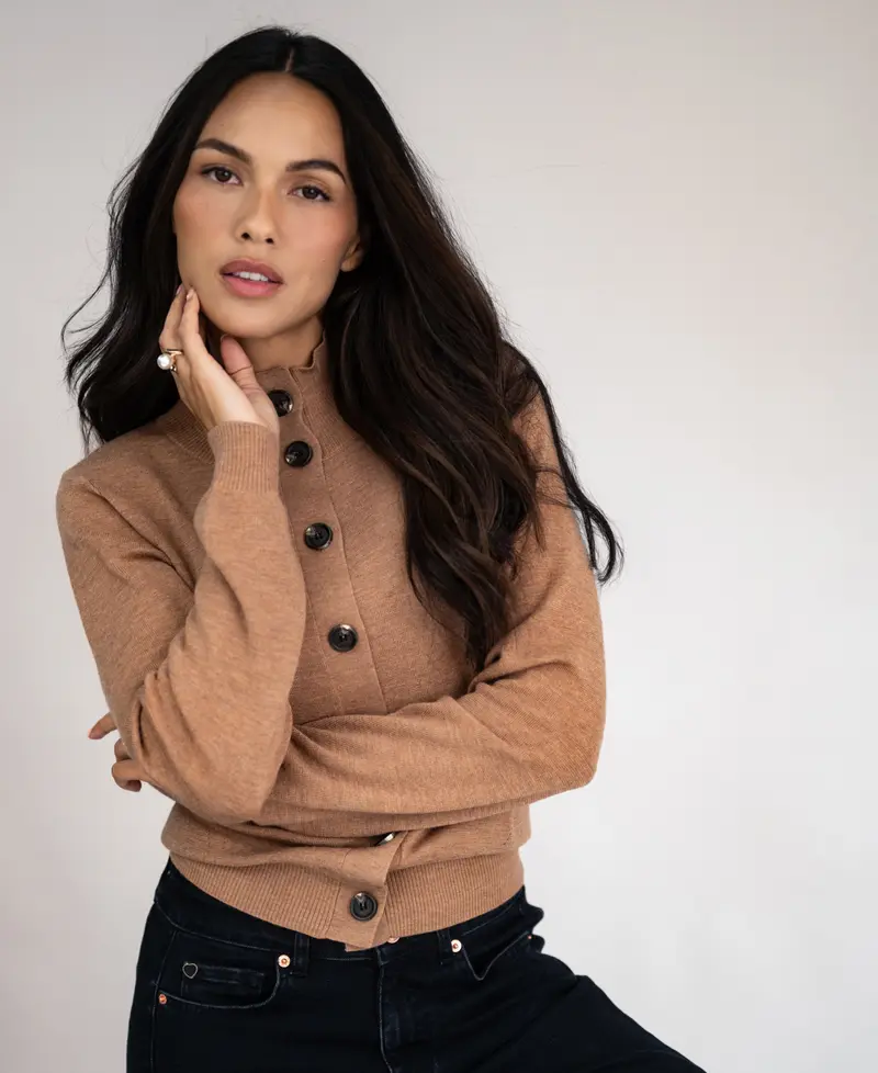 Merino vest met col LES SEIZE Chai tea