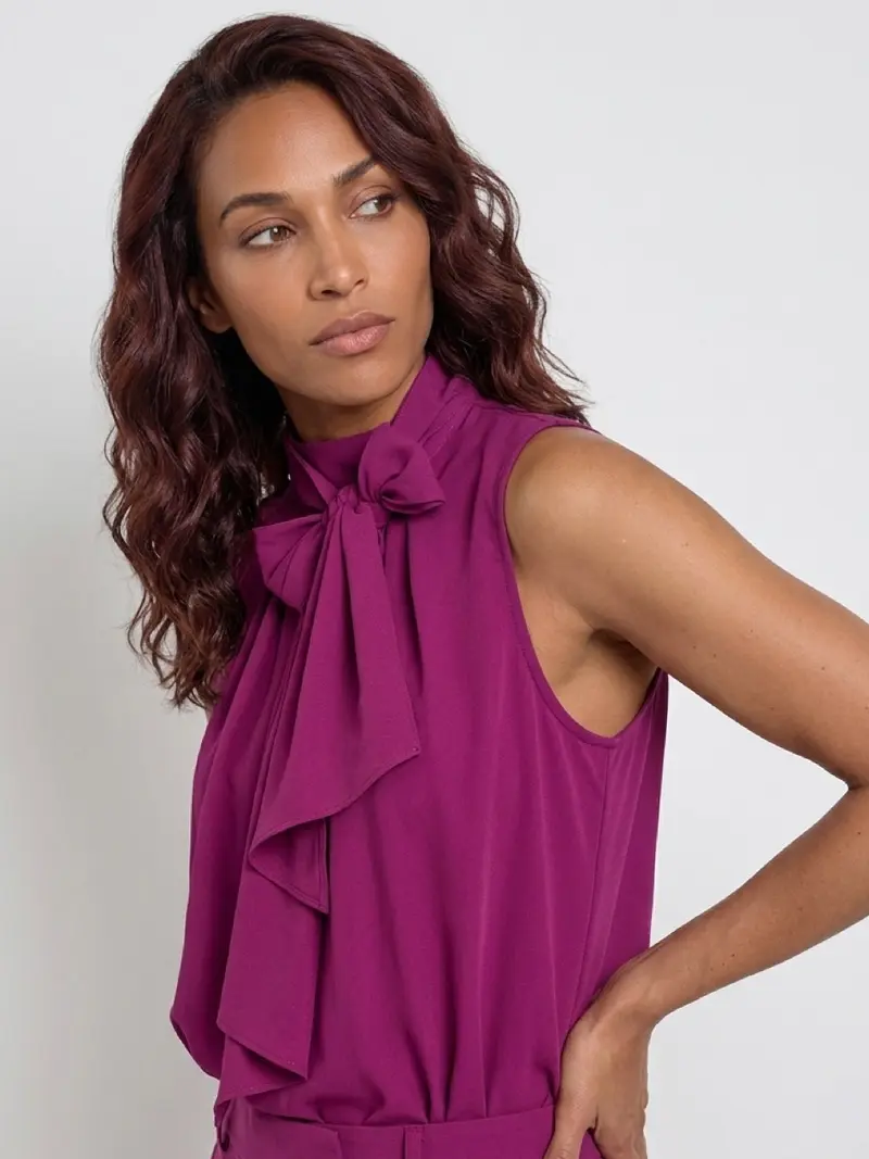 Mi Piace-Blouse Bow Light Sleeveless 202830-Magenta Purple