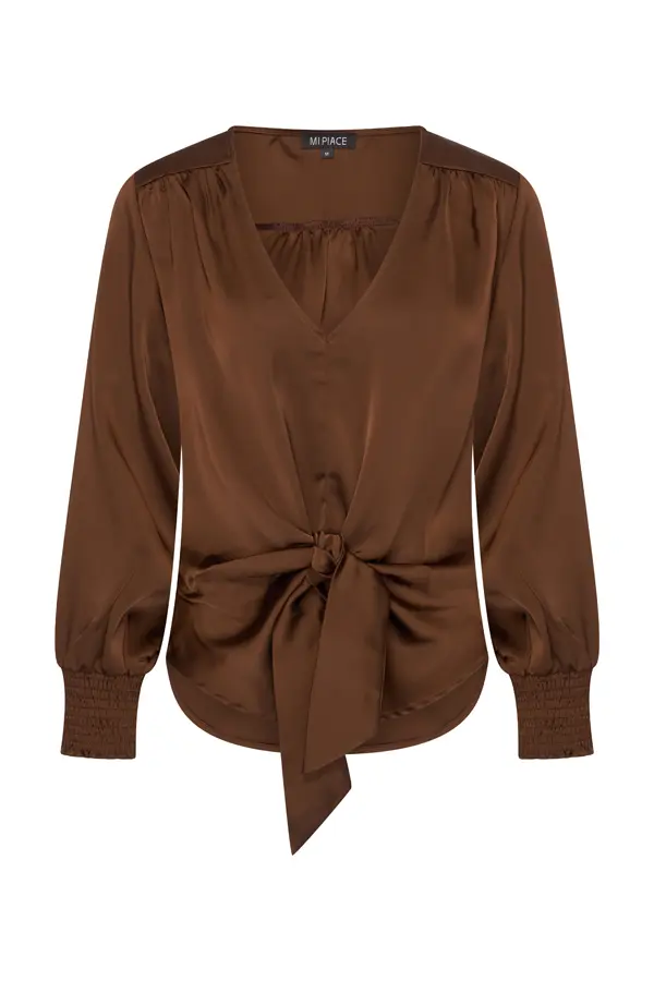 Mi Piace-Blouse Knotted Satin 202910-Chestnut