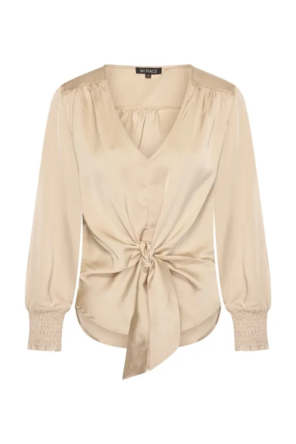 Mi Piace-Blouse Knotted Satin 202910-Sand