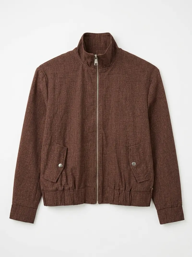 Mi Piace-Funnel Jacket Oversized 202868A Woven Structure Print-Mahogany