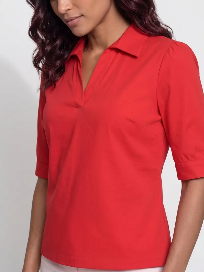 Mi Piace-Polo Top Puff Sleeves 202853-Red