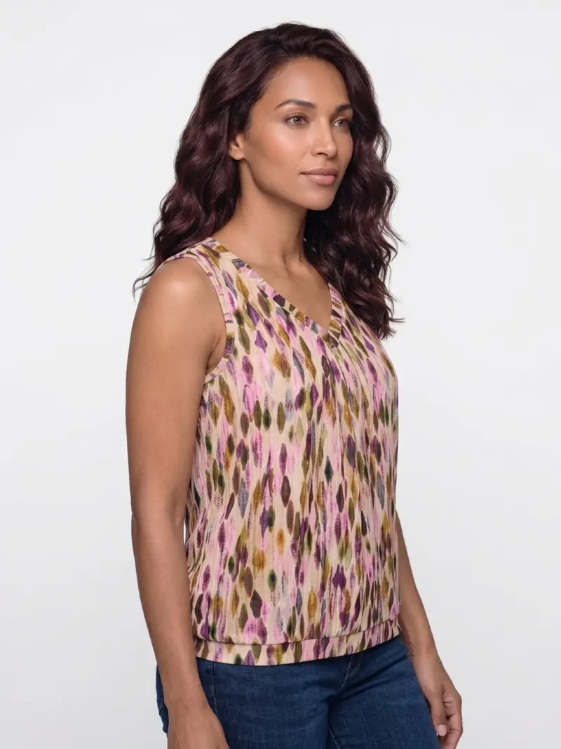 Mi Piace-Top V-neck Pleated 202814-Argyles Print Multicolor