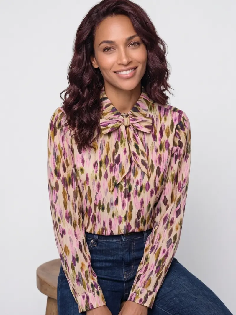 Mi Piace-Travel Blouse Bow 202709-Argyles Print Multicolor