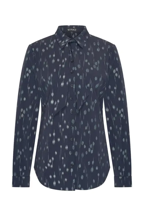 Mi Piace Travel Blouse Bow 202709 Dot Foil Print-Dark Blue