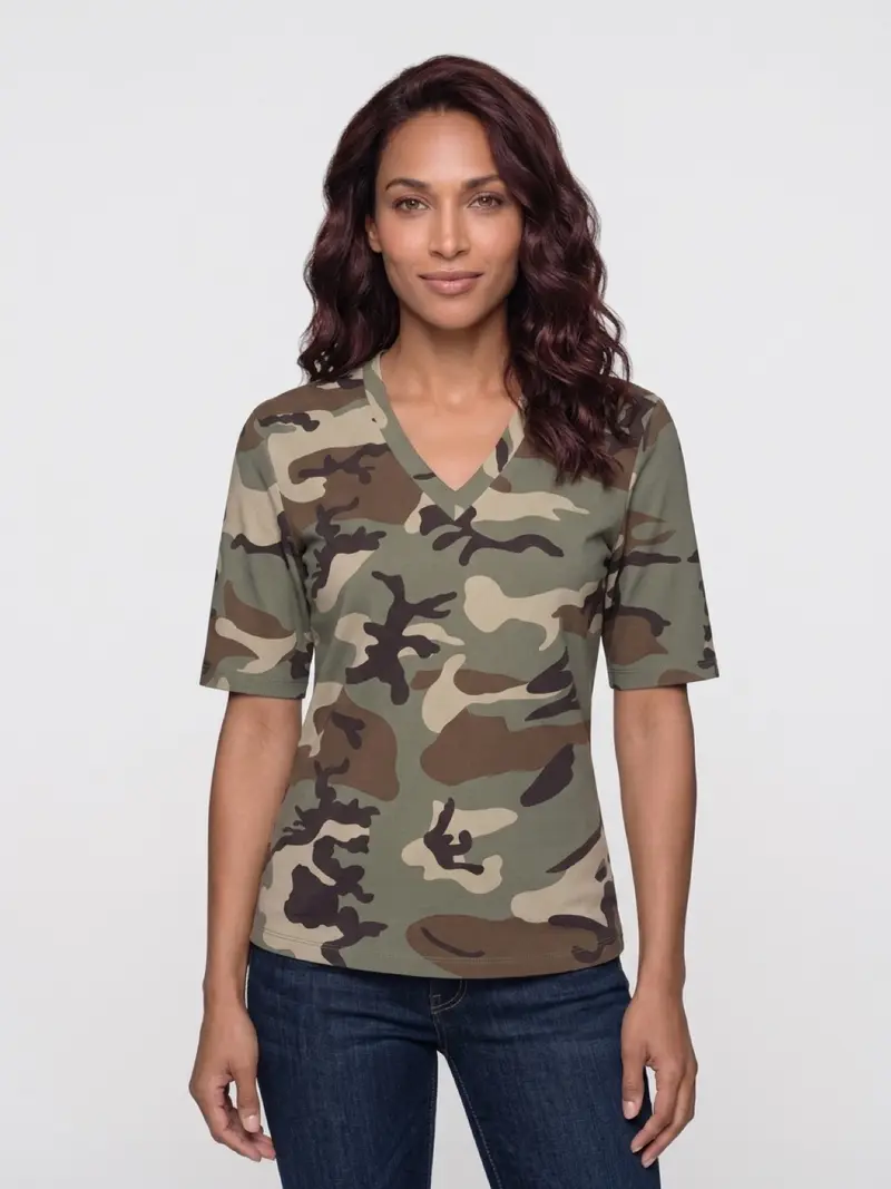 Mi Piace-Travel Top V-Neck 202271-Camouflage Print
