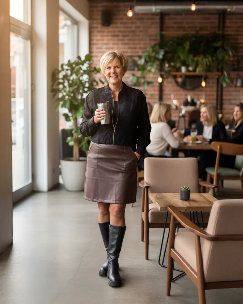Midi leather-look rok in bruin
