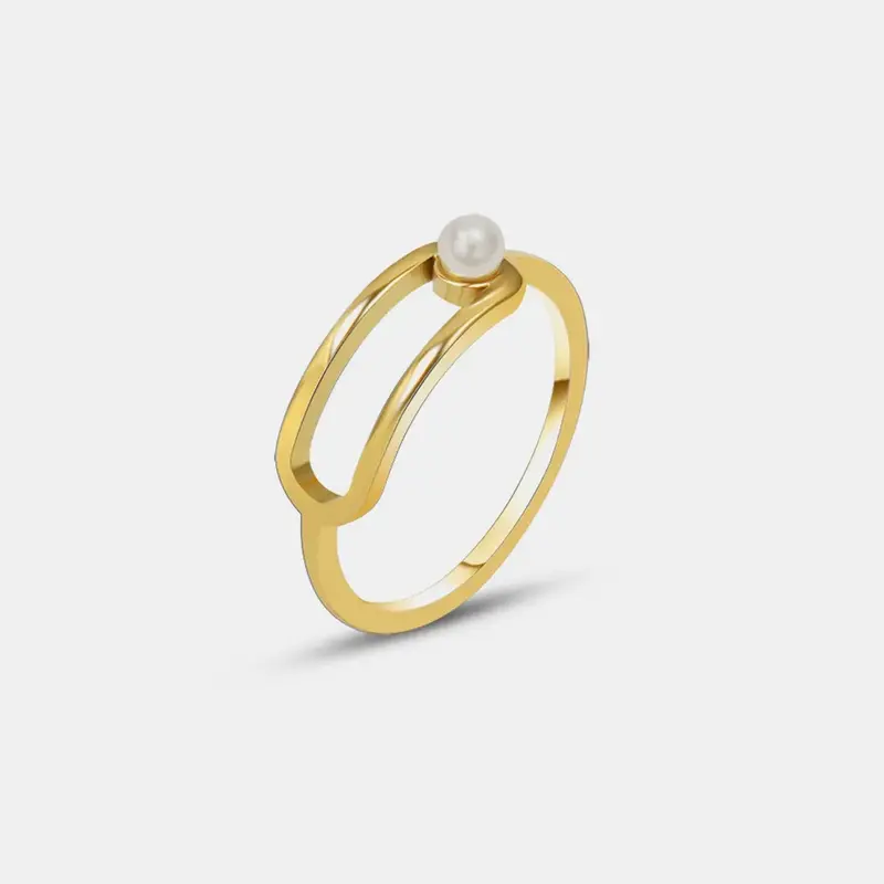 Modieuze Elegante Solitaire Ring van Titanium Staal met Synthetische Parel