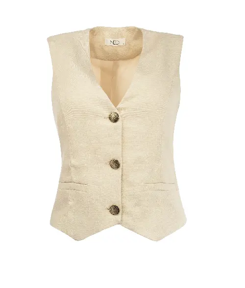 NED gilet raia twill linnen beige