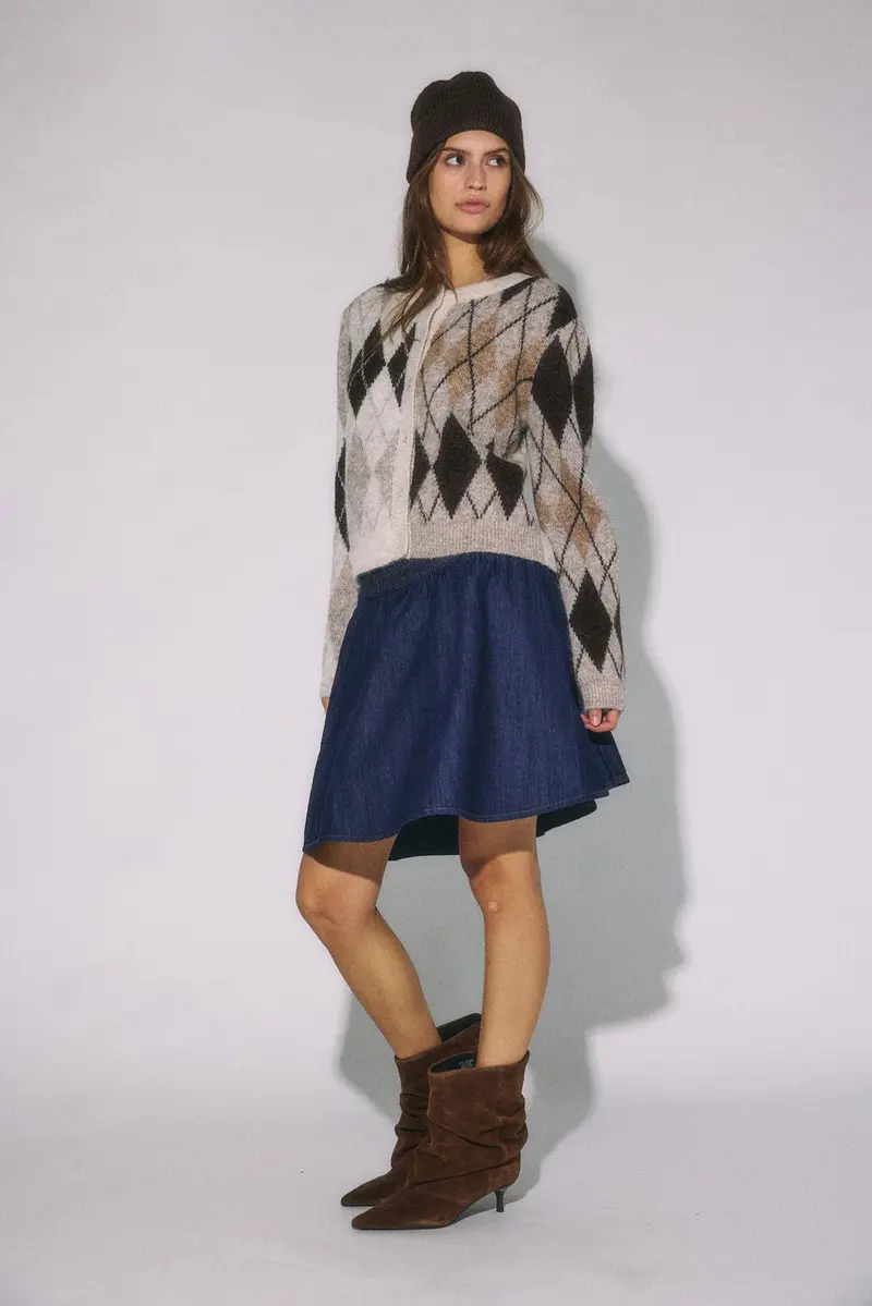 NMBLESS L/S ARGYLE KNIT CARDIGAN