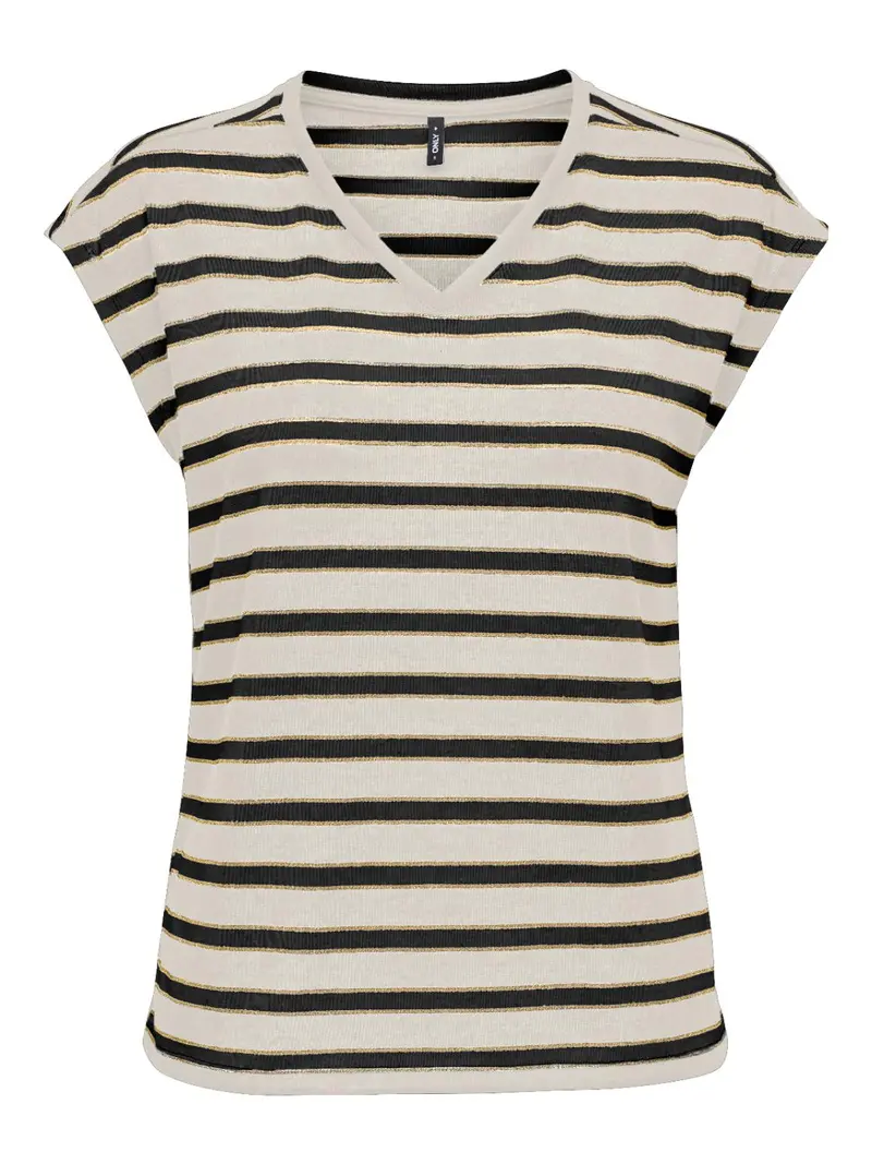 ONLFINE S/S V-NECK SHINE TOP