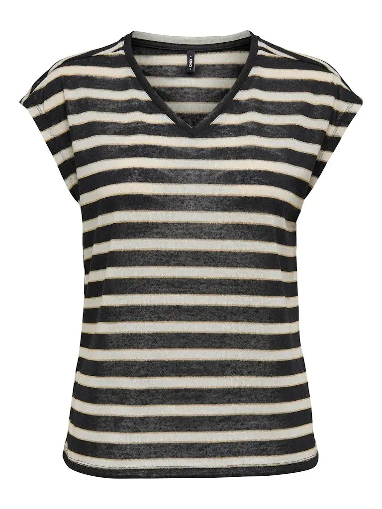 ONLFINE S/S V-NECK SHINE TOP