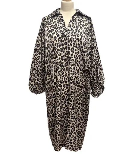 Panter jurk v-hals - Beige