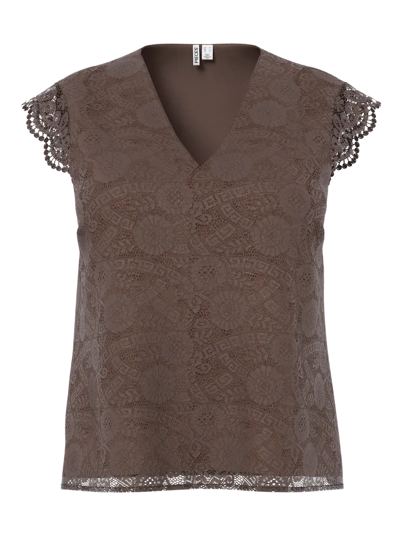 PCOLLINE SL LACE V-NECK TOP CUR