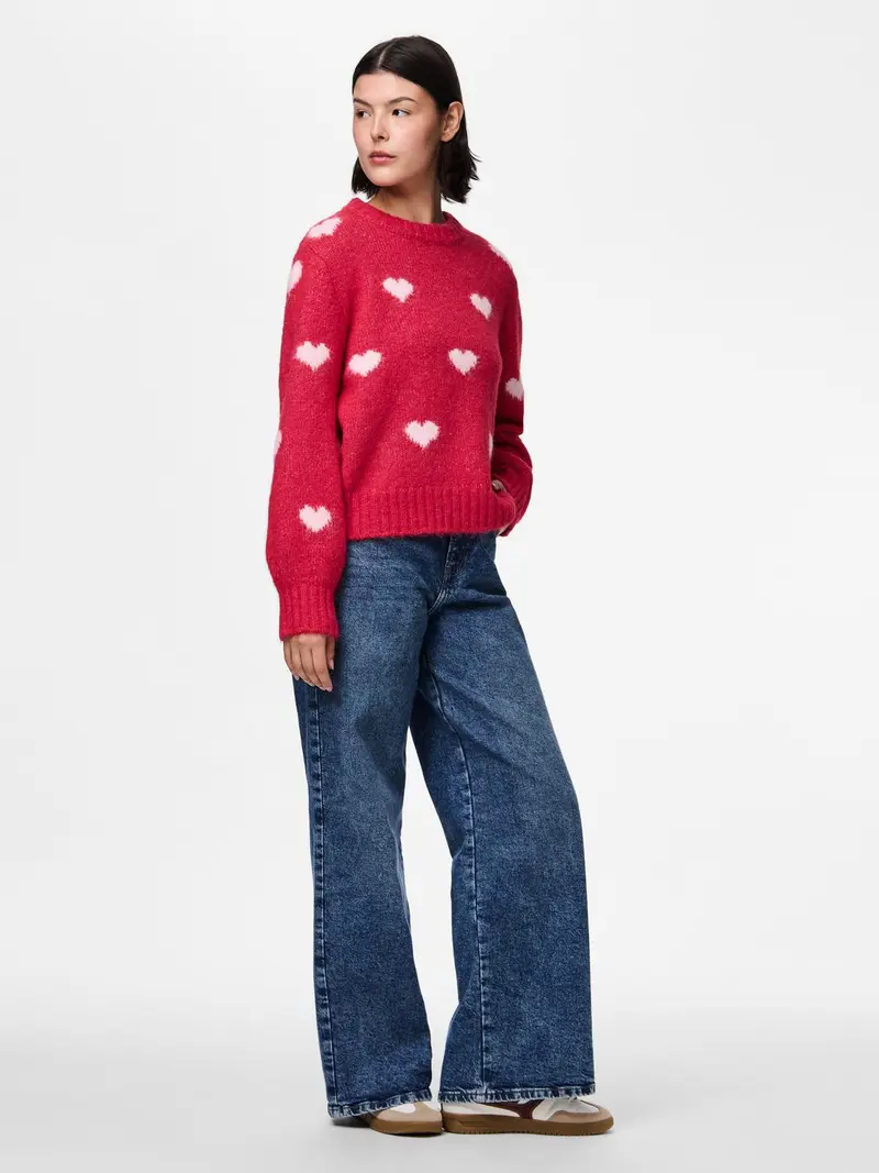 PCRINA LS O-NECK HEART KNIT BC