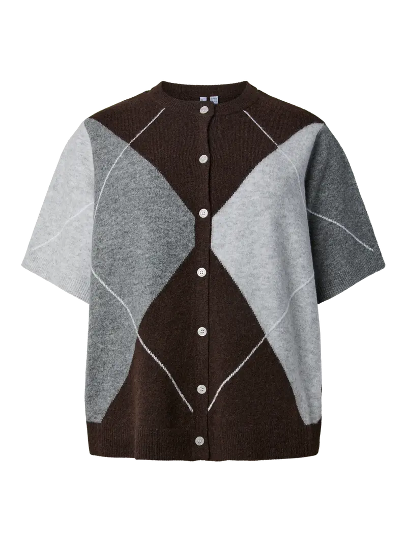 PCSALLY SS KNIT CHECK CARDIGAN QX