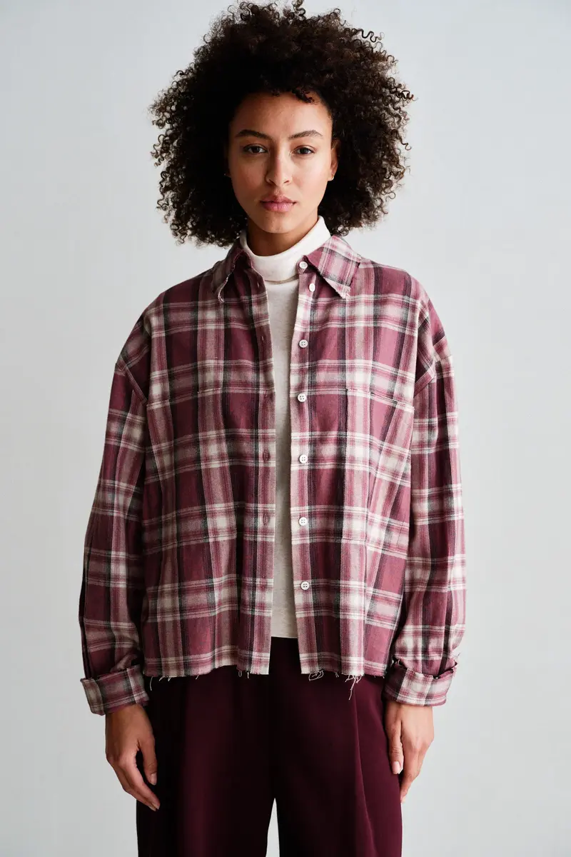Penn & Ink geruit blouse aubergine W26C42130c