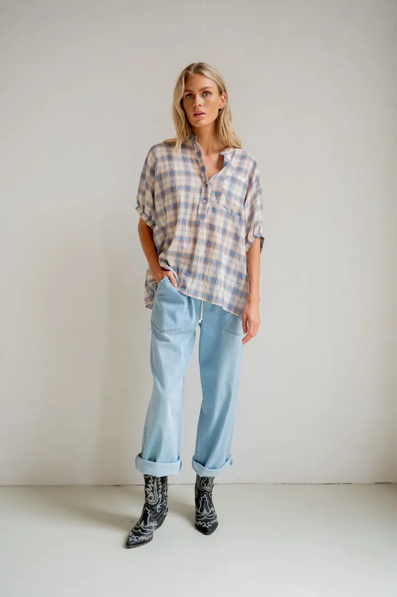 Penn & Ink relaxed fit blouse ruit S26F1822
