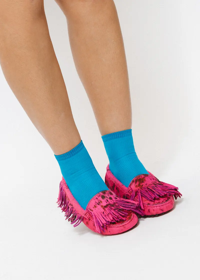Pink Cow-Print Loafers