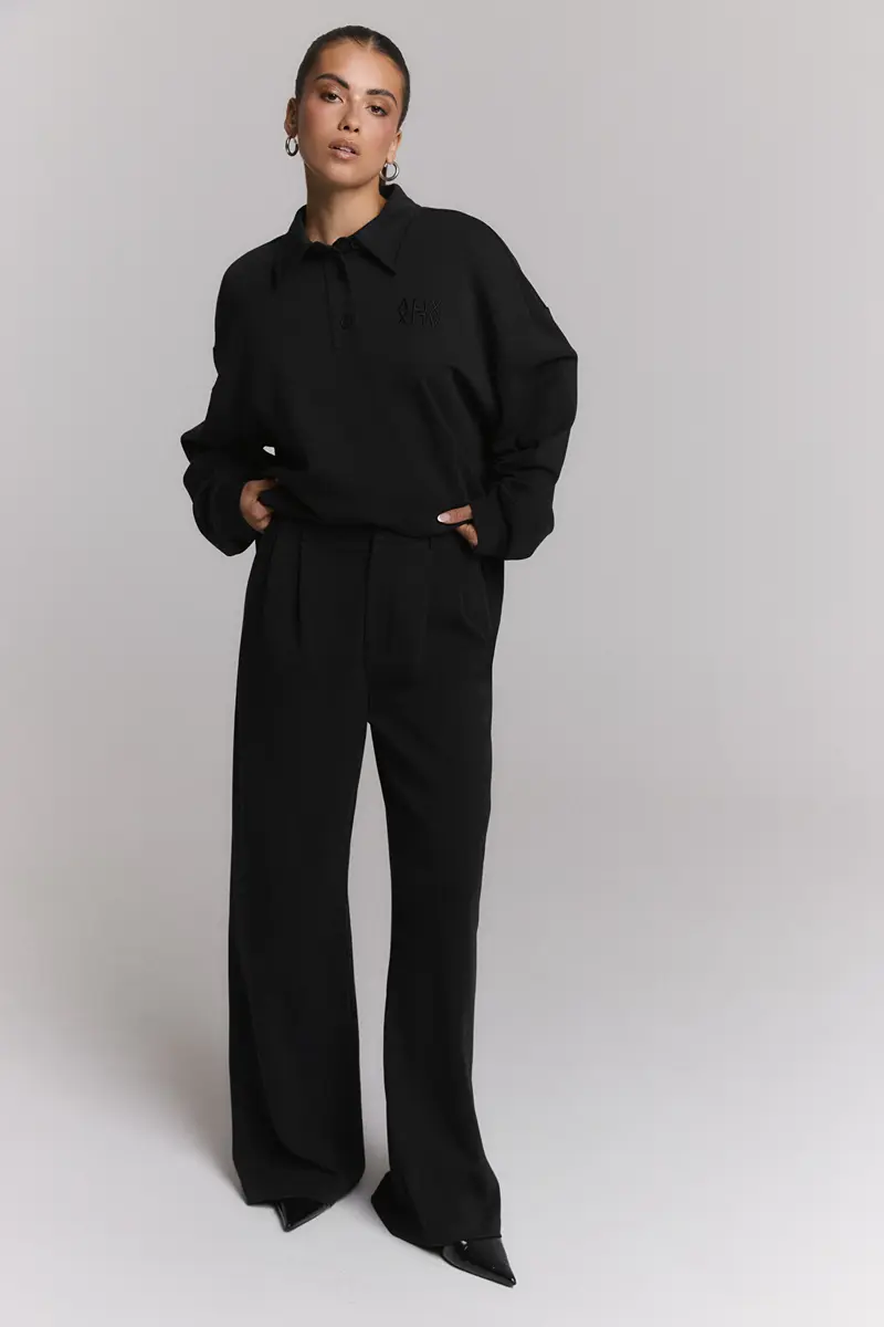 pleated pants black