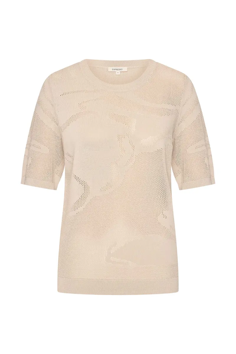 Pullover intarsia leaf knit EX11-26125 Ash Sand
