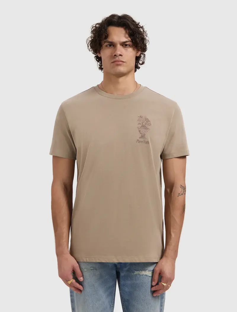 Pure Path - Embroidered Vase T-Shirt Taupe