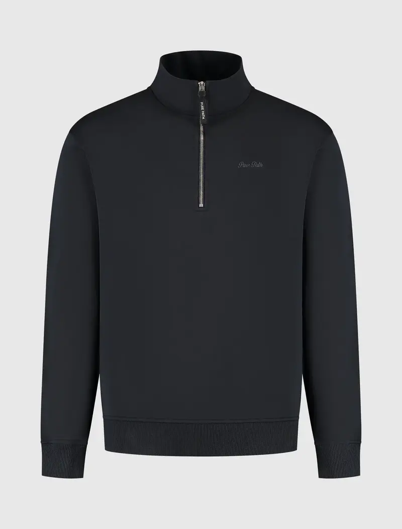 Pure Path - Embroidery half zip sweater blauw