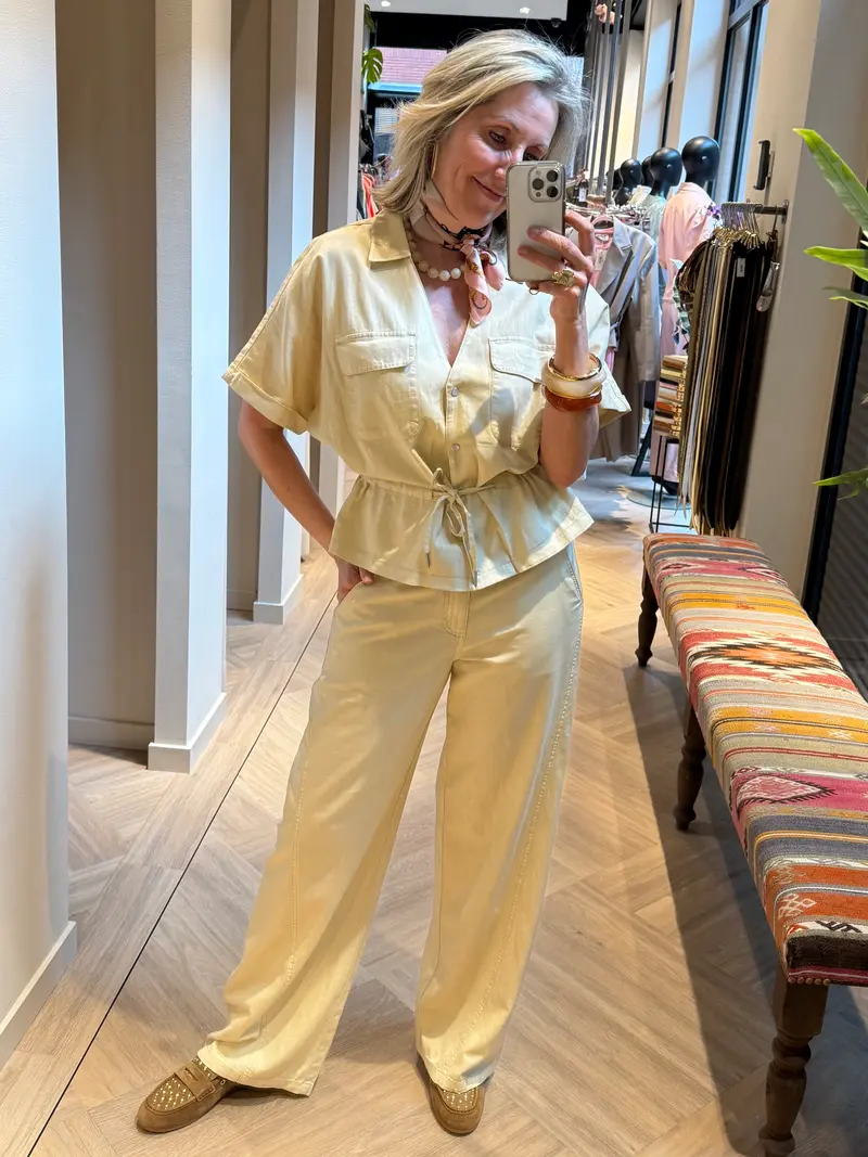 Red Button Broek Claudette Linnen Zachtgeel