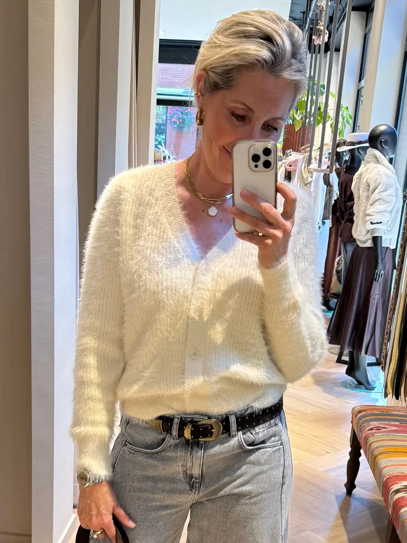 Red Button Vest Fuzzy Cream