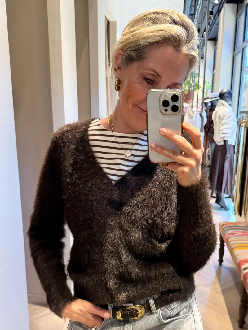 Red Button Vest Fuzzy Espresso