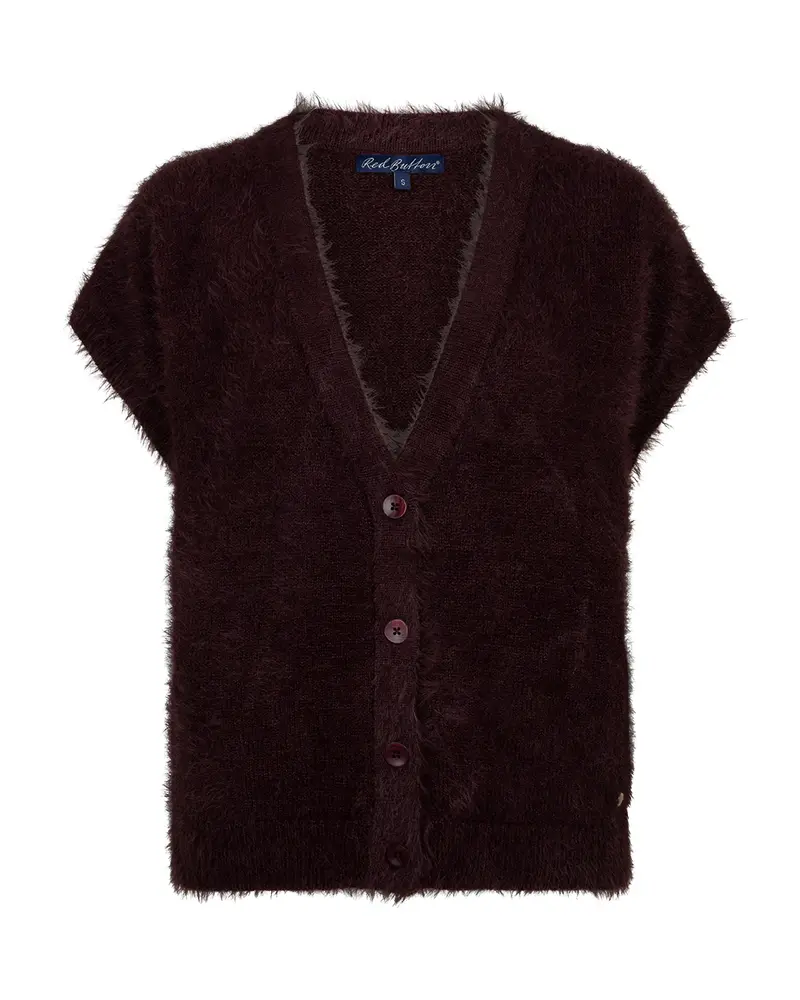 Red Button-Vest Sleeveless Fuzzy SRB5116-Burgundy