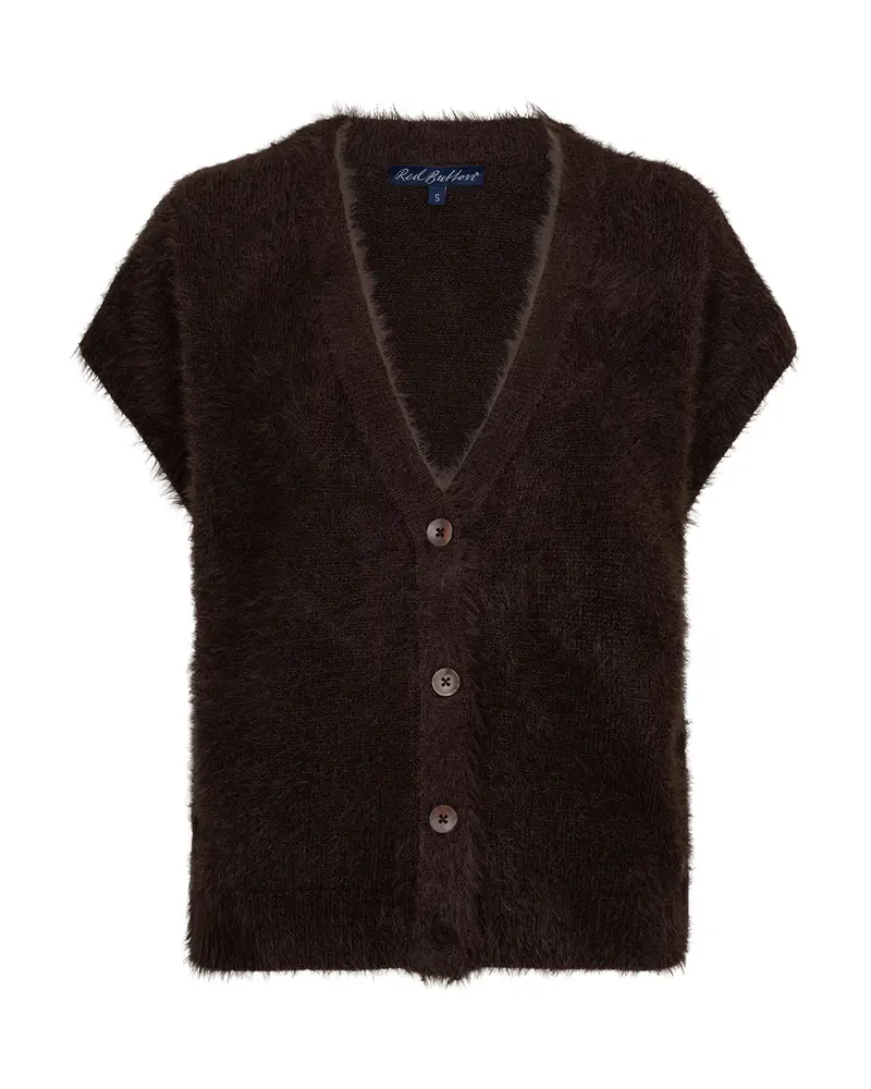 Red Button-Vest Sleeveless Fuzzy SRB5116-Espresso