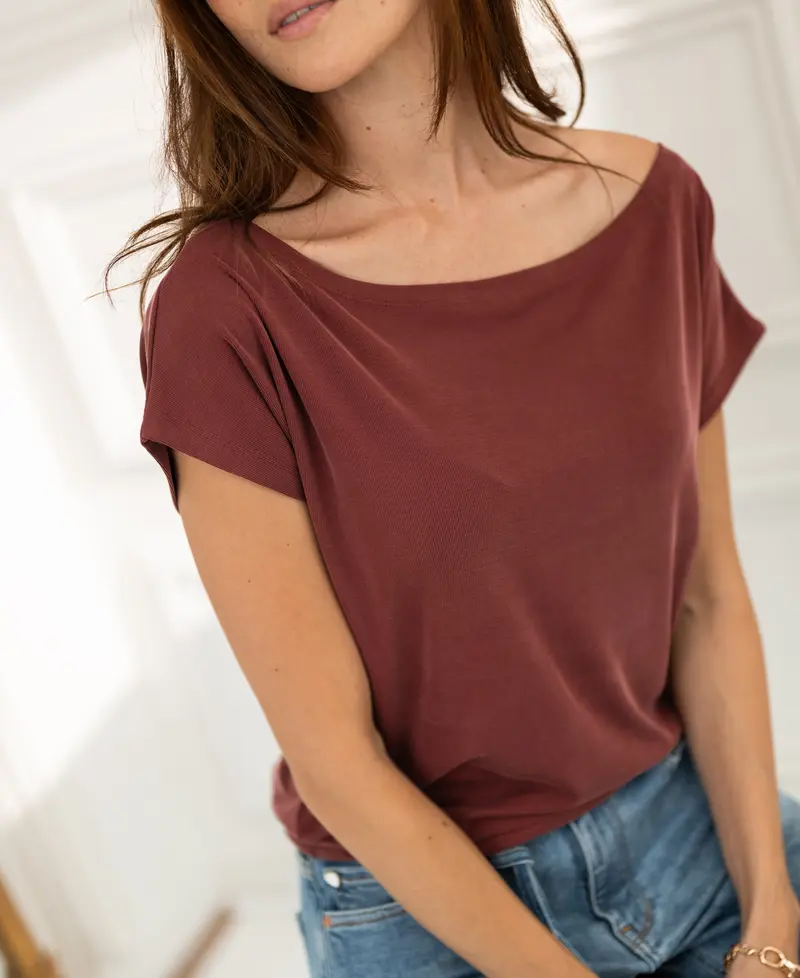 Rib boothals T-shirt LA SOMME Henna