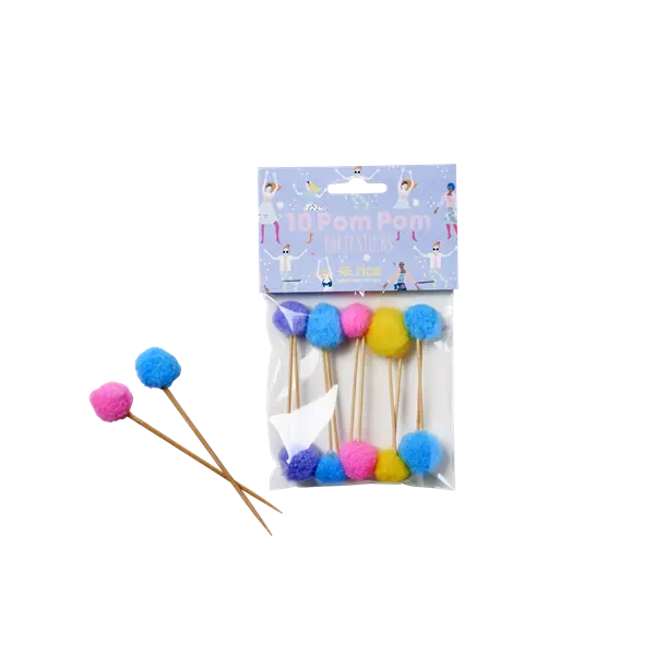 Rice 10 Pompom Party Picks in Assorted Colors