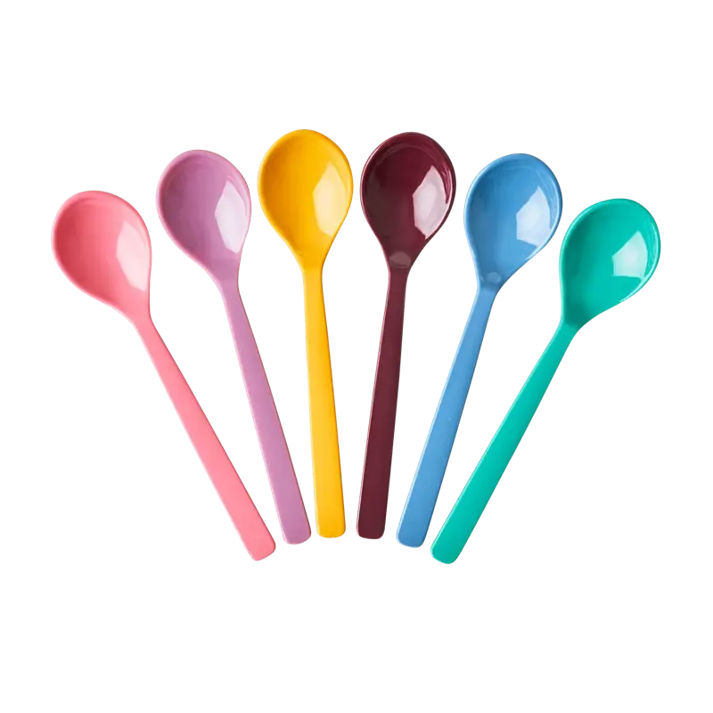 Rice 6 melamine teaspoons in dancing out colors