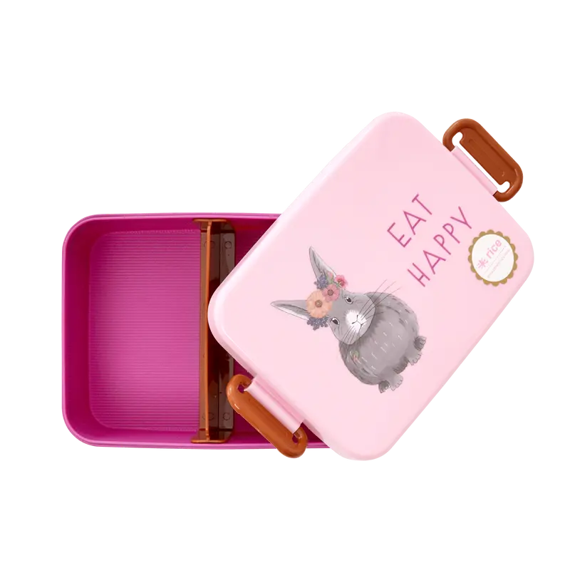 Rice Large Lunchbox With Divider Farm Animals Print Pink