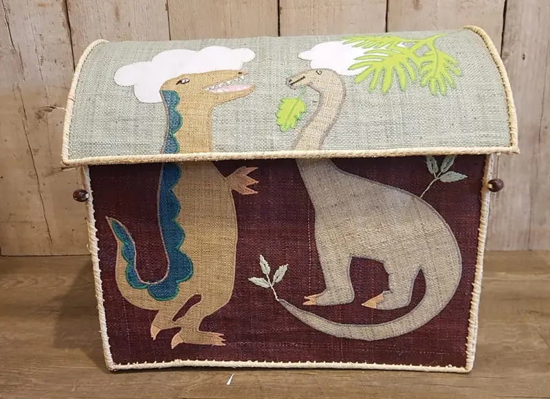 Rice Large Toy Basket With Dinosaurs Design