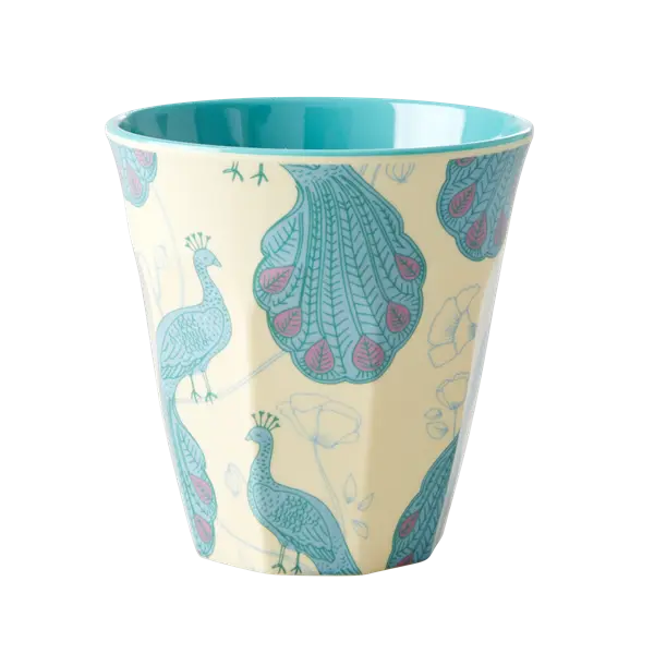 Rice Medium Melamine Cup Two Tone Peacock Print