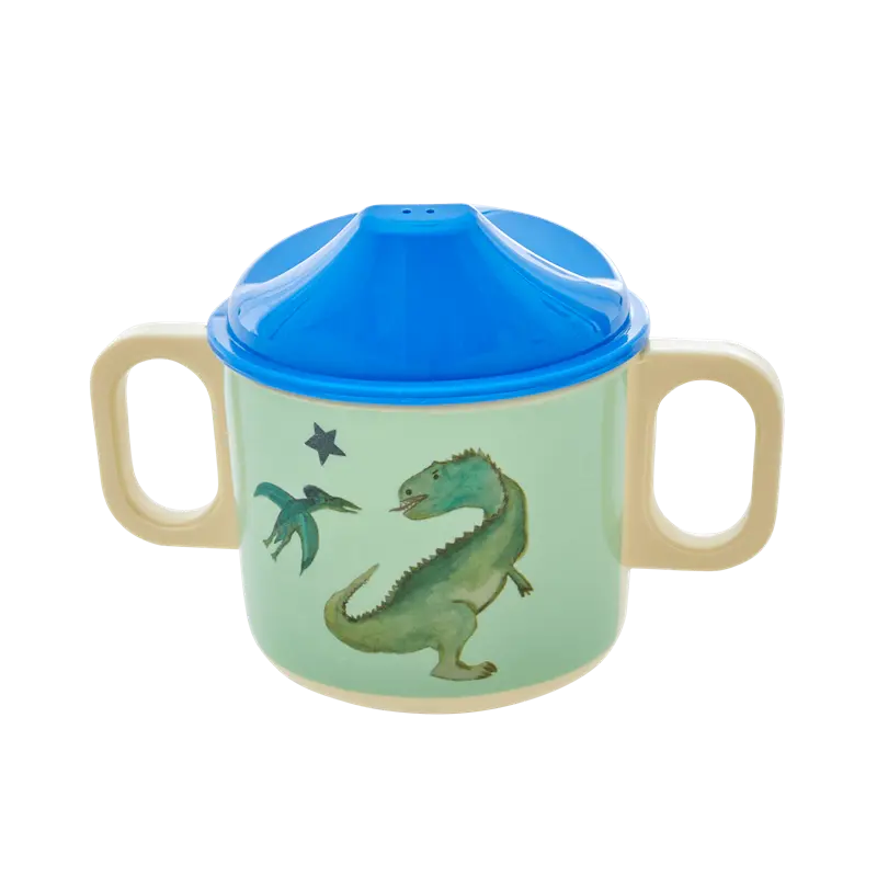 Rice melamine baby cup green dinosaurs print