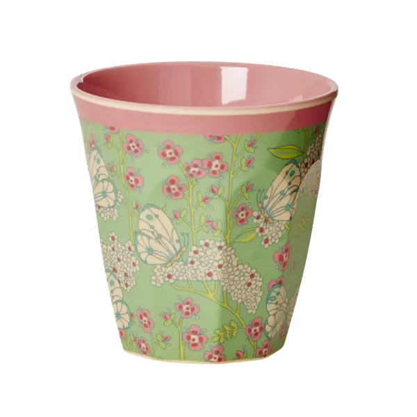 Rice Melamine Cup With Butterfly And Flower Print Two Tone Medium