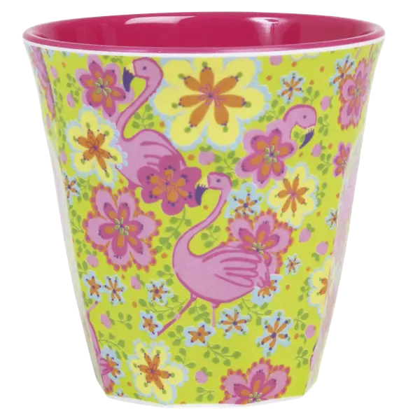 Rice Melamine Cup With Flamingo Print Two Tone Medium