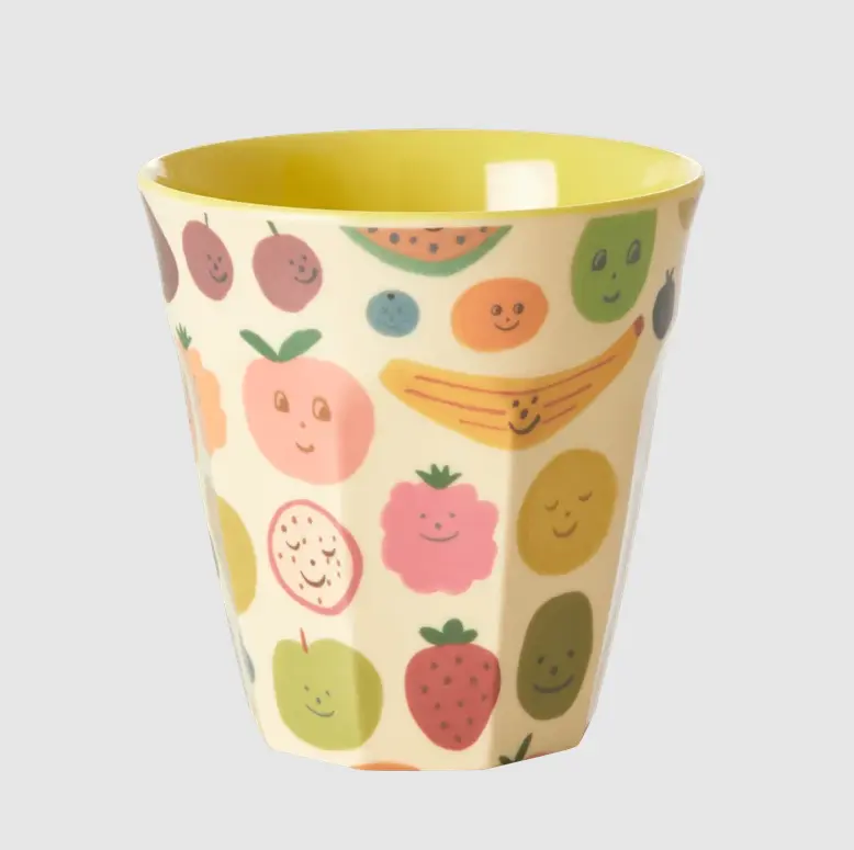 Rice melamine cup with happy fruits print medium
