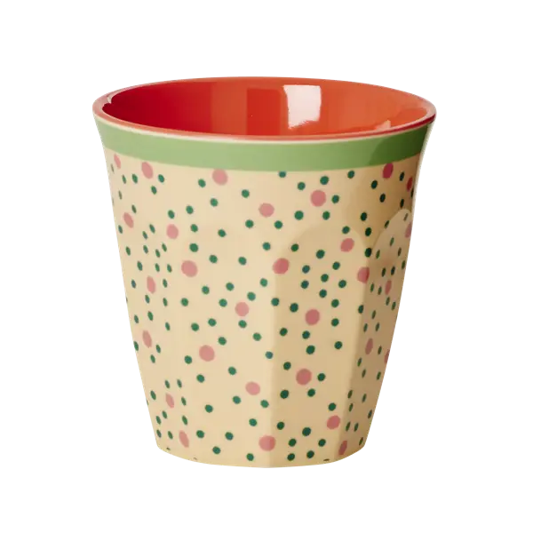 Rice Melamine Medium Cup Two Tone With Connecting The Dots Print