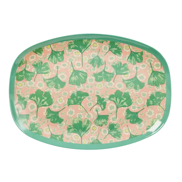 Rice Rectangular Melamine Plate With Leaves And Flower Print