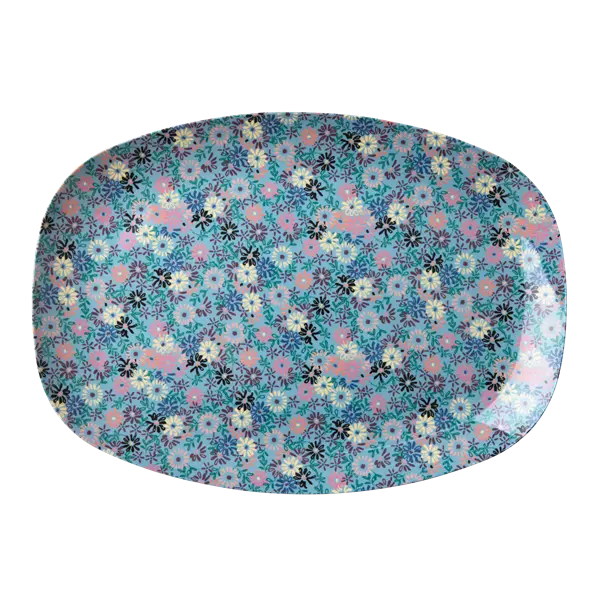 Rice Rectangular Melamine Plate with Small Flower Print