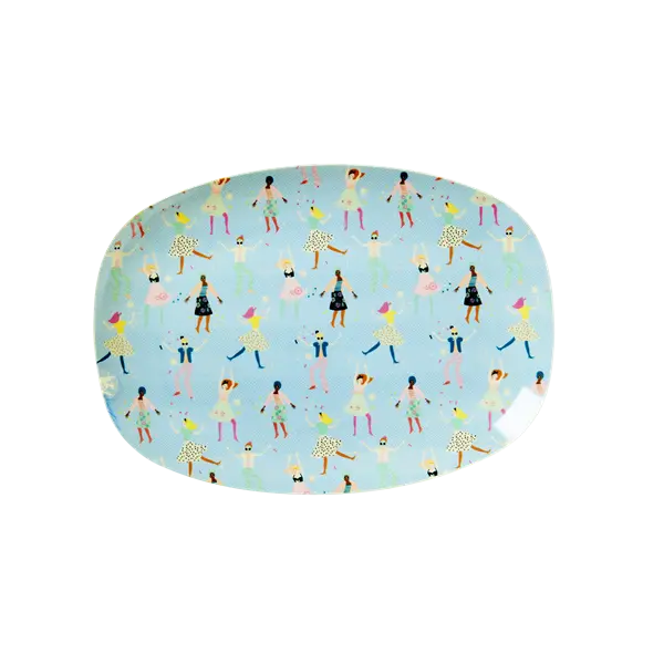 Rice Small Rectangular Melamine Plate with Dancers Print